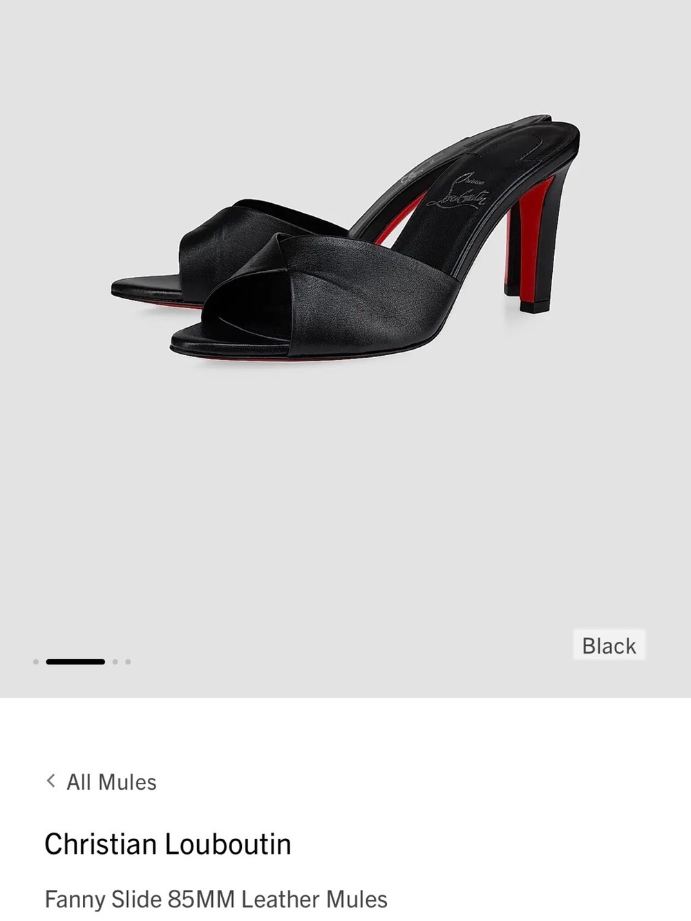 Christian Louboutin Black Satin Cross-Front Slide Mules with Red Sole
